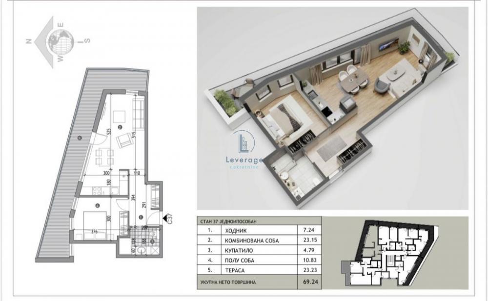 Stan na prodaju u Beogradu, Žarkovo, jednoiposoban, 69m2, cena 180900 evra