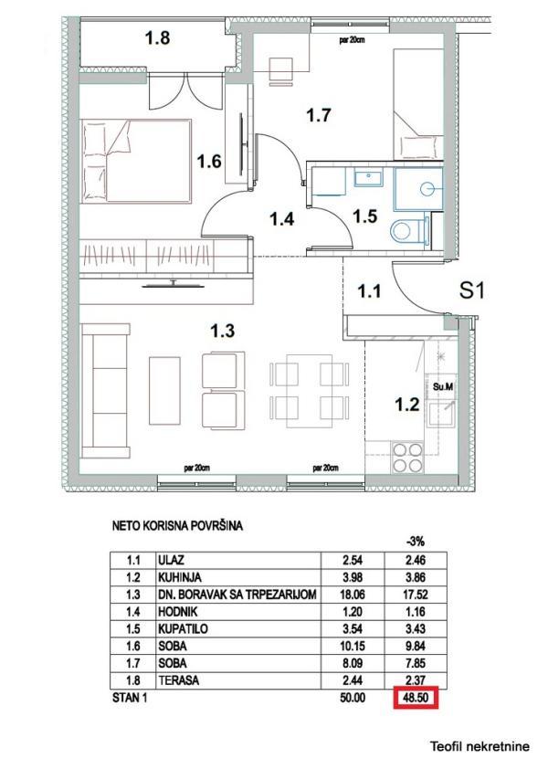 Stan na prodaju u Beogradu, Borča, dvoiposoban, 48m2, cena 103000 evra