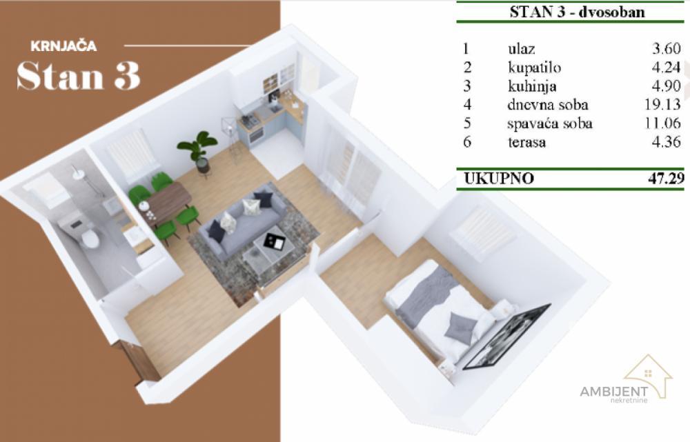 Stan na prodaju u Beogradu, Krnjača, dvosoban, 47m2, cena 82758 evra