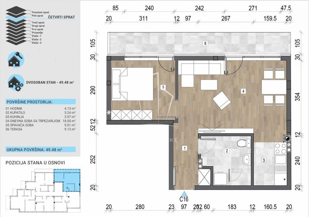 Stan na prodaju u Beogradu, Voždovac, trosoban, 49m2, cena 144234 evra