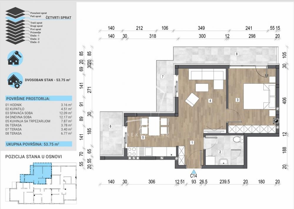 Stan na prodaju u Beogradu, Voždovac, trosoban, 54m2, cena 156681 evra