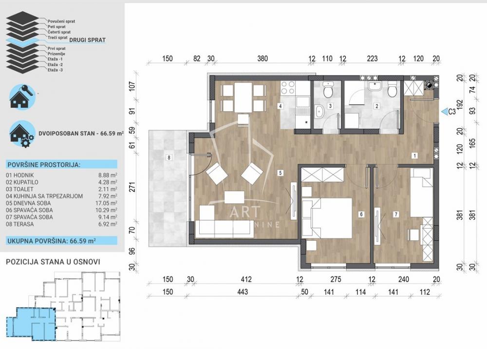 Stan na prodaju u Beogradu, Voždovac, trosoban, 67m2, cena 195509 evra