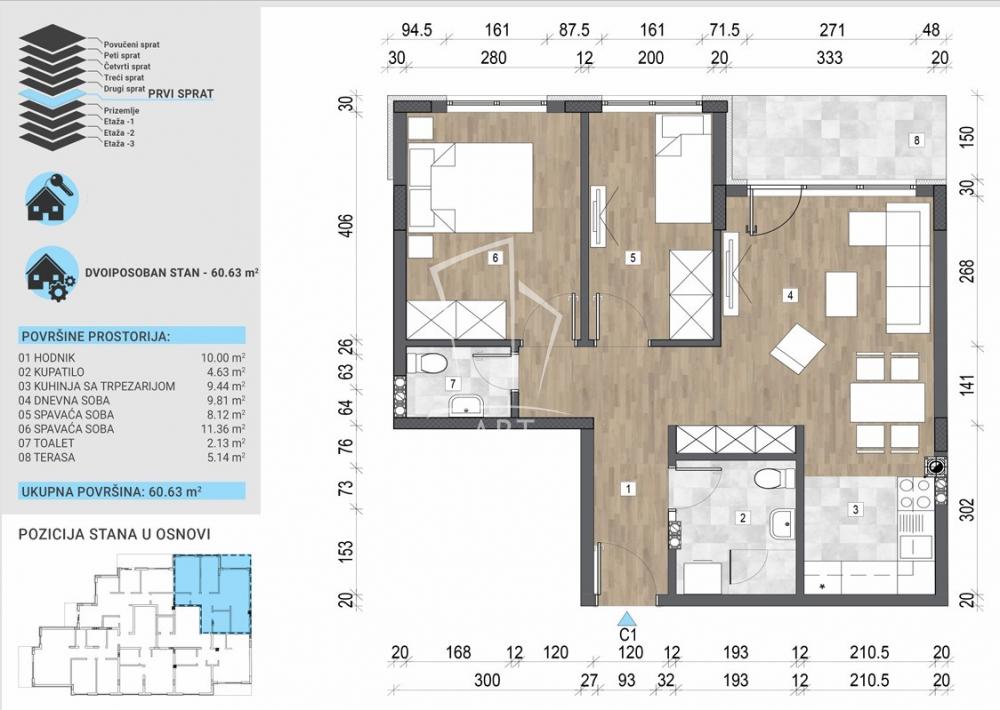 Stan na prodaju u Beogradu, Voždovac, trosoban, 61m2, cena 176736 evra