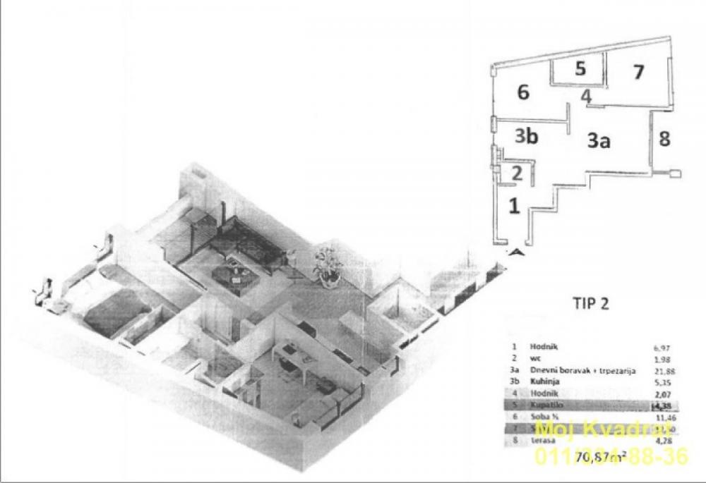 Stan na prodaju u Beogradu, Čubura, trosoban, 71m2, cena 354000 evra