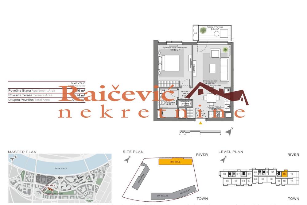Stan na prodaju u Beogradu, Beograd na vodi, dvosoban, 54m2, cena 275000 evra