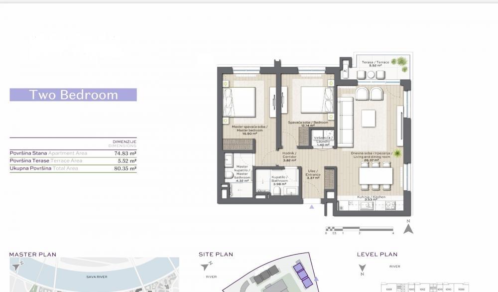 Stan na prodaju u Beogradu, Beograd na vodi, trosoban, 80m2, cena 380000 evra