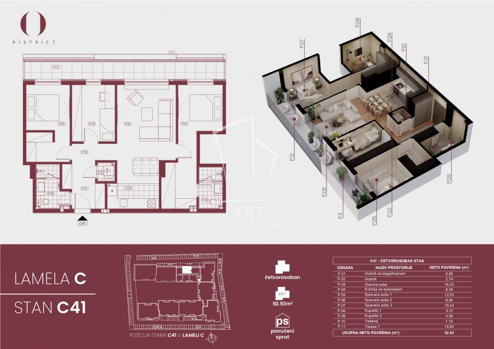 Stan na prodaju u Beogradu, Palilula, cetvorosoban, 93m2, cena 184001 evra