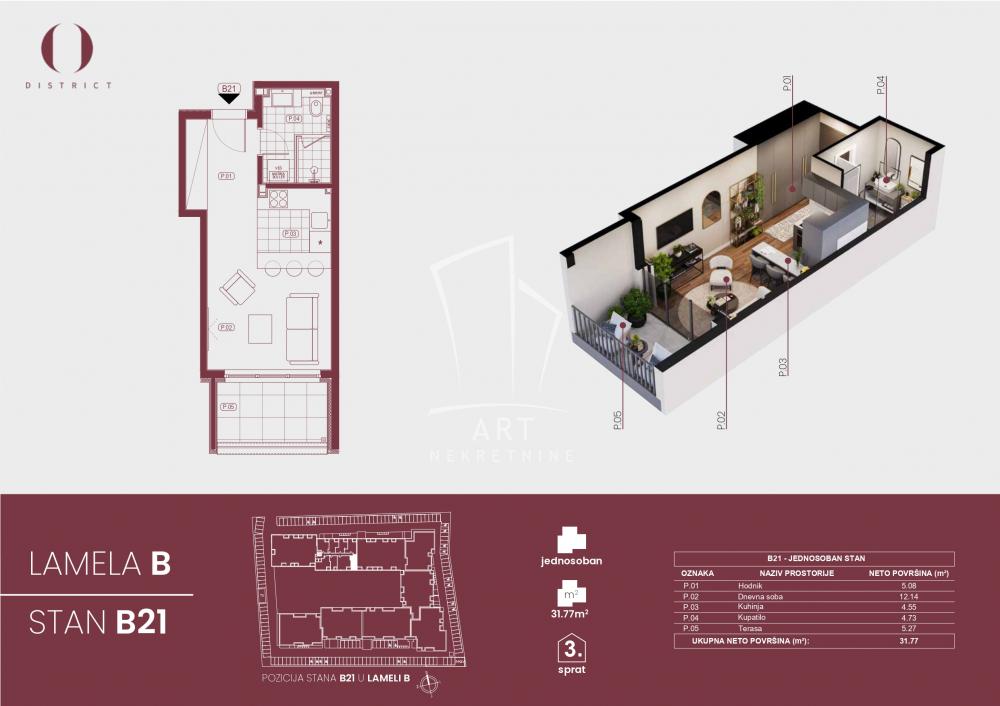 Stan na prodaju u Beogradu, Borča, jednosoban, 32m2, cena 62905 evra