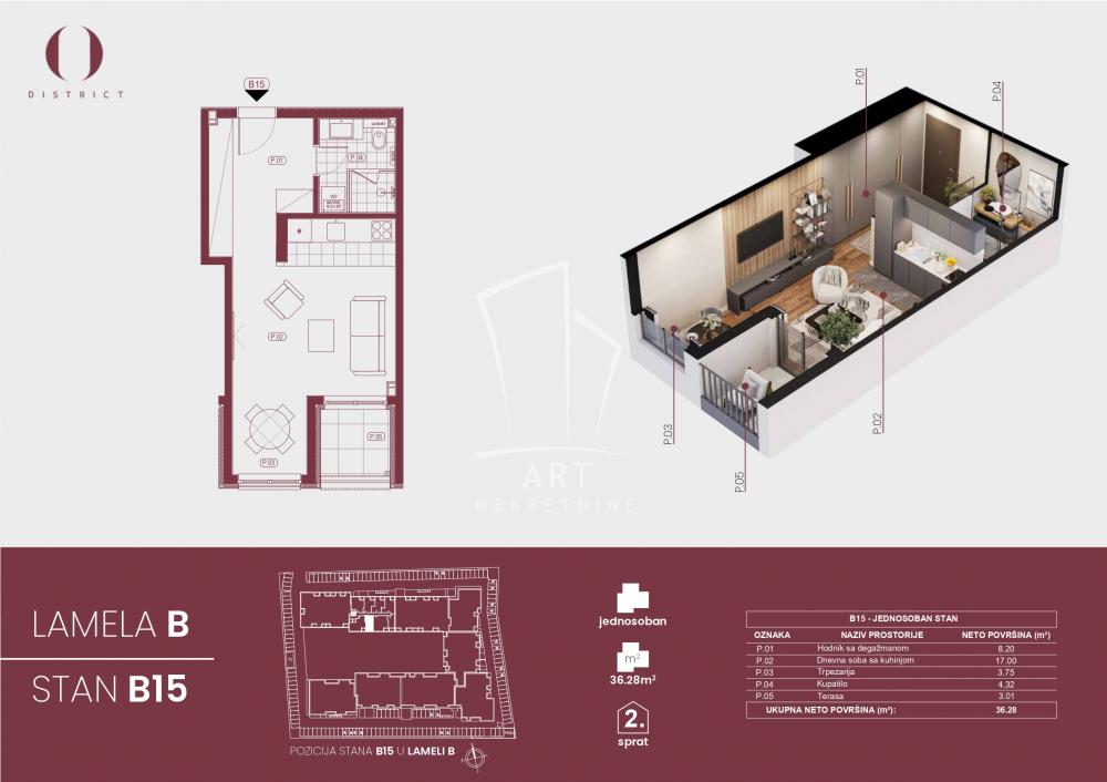 Stan na prodaju u Beogradu, Palilula, jednosoban, 36m2, cena 71834 evra