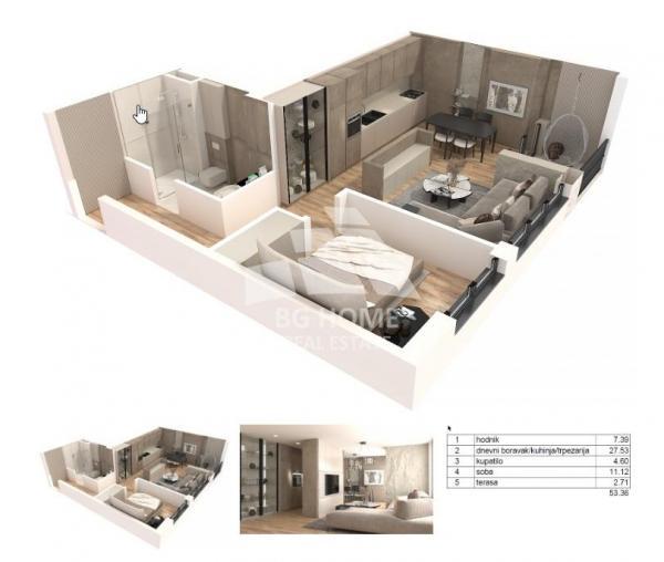 Stan na prodaju u Beogradu, Banovo brdo, dvosoban, 53m2, cena 186800 evra