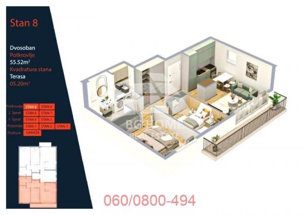 Stan na prodaju u Beogradu, Pašino brdo, trosoban, 56m2, cena 185992 evra