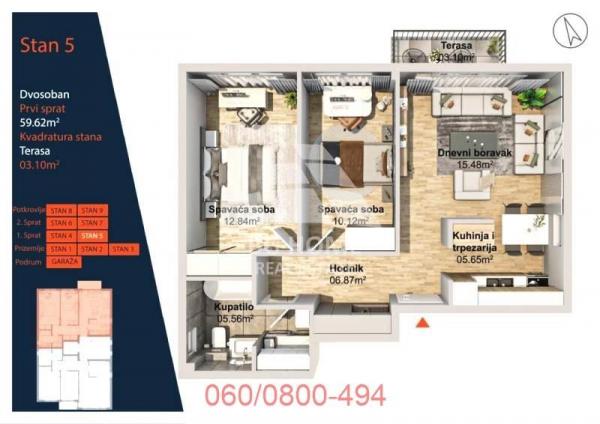 Stan na prodaju u Beogradu, Pašino brdo, dvosoban, 60m2, cena 202708 evra