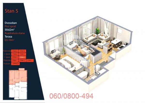 Stan na prodaju u Beogradu, Pašino brdo, dvosoban, 60m2, cena 202708 evra