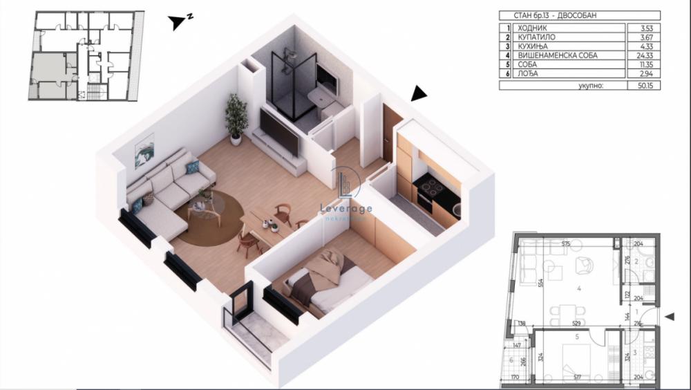 Stan na prodaju u Beogradu, Medaković, dvosoban, 50m2, cena 140420 evra