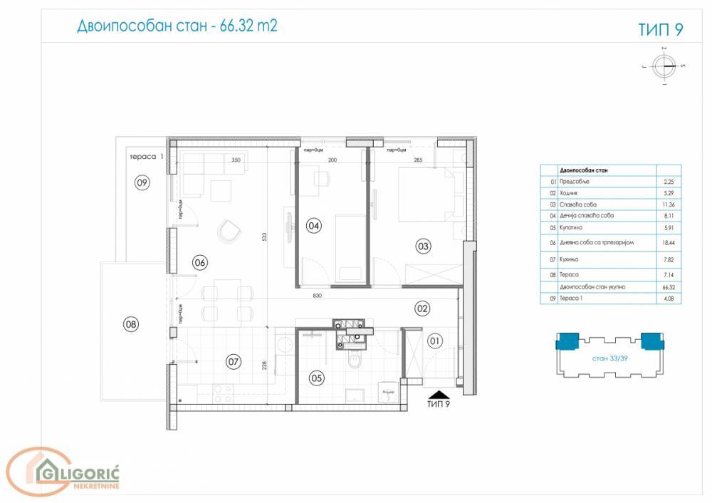 Stan na prodaju u Beogradu, Ledine, dvoiposoban, 66m2, cena 165800 evra