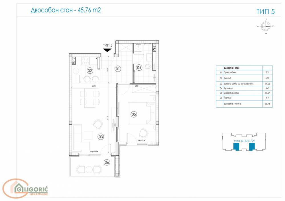 Stan na prodaju u Beogradu, Ledine, dvosoban, 46m2, cena 118976 evra