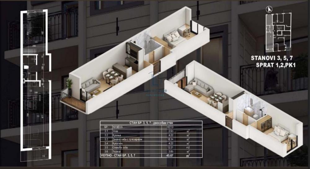 Stan na prodaju u Beogradu, Pašino brdo, jednoiposoban, 45m2, cena 159850 evra