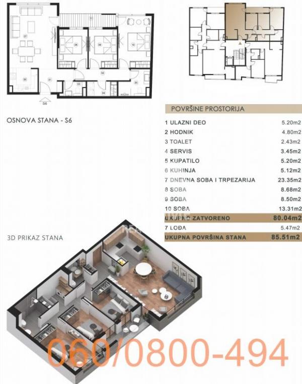 Stan na prodaju u Beogradu, Vračar, troiposoban, 86m2, cena 409600 evra