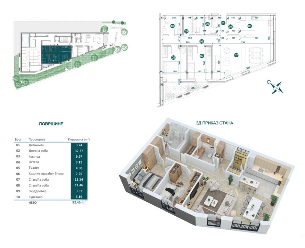 Stan na prodaju u Beogradu, Dedinje, trosoban, 92m2, cena 436883 evra