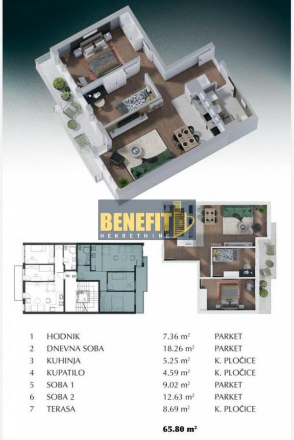 Stan na prodaju u Beogradu, Čubura, trosoban, 65m2, cena 270000 evra