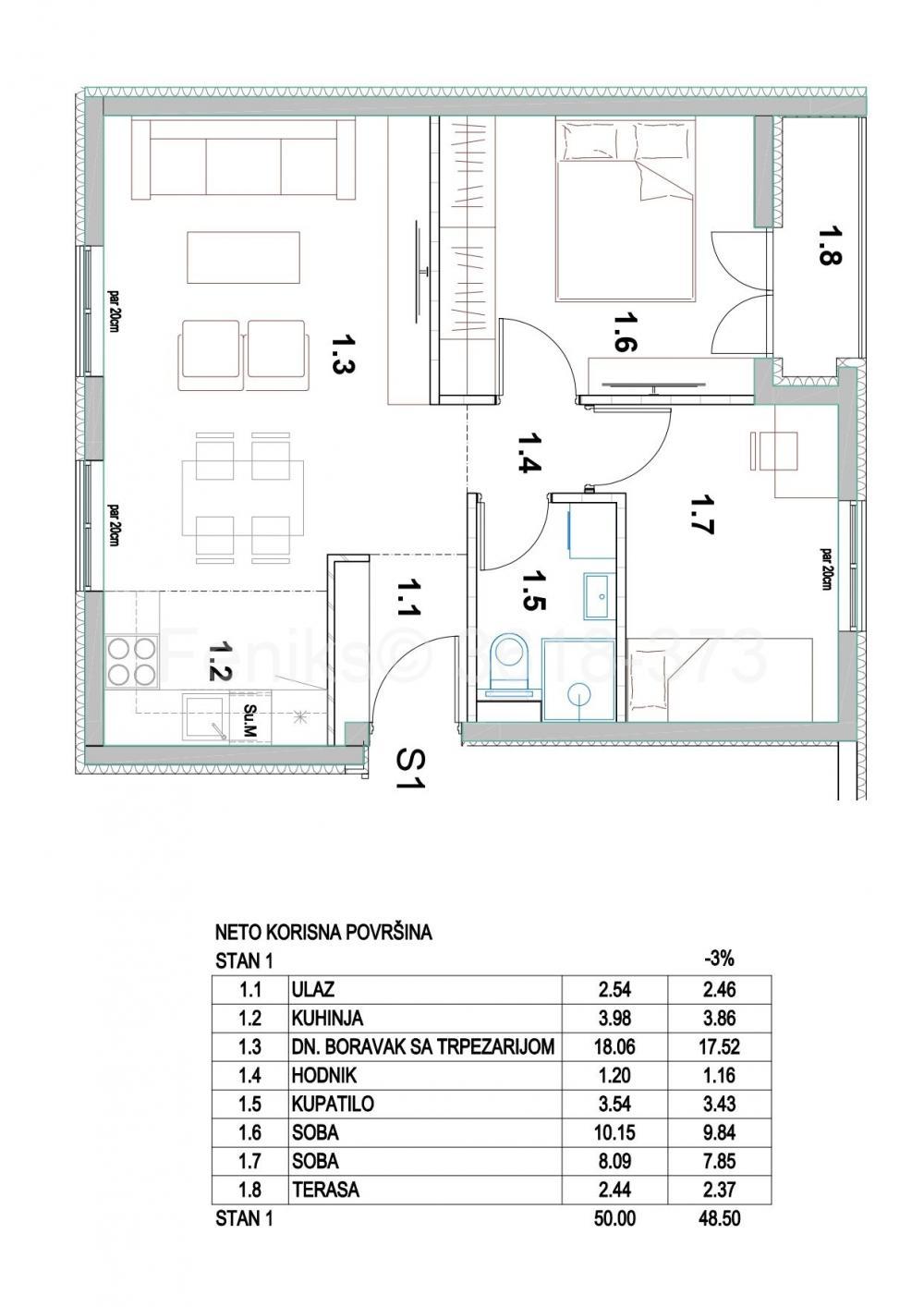 Stan na prodaju u Beogradu, Borča, dvosoban, 48m2, cena 101850 evra