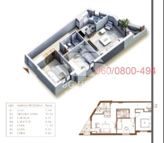 Stan na prodaju u Beogradu, Mirijevo, trosoban, 61m2, cena 136000 evra