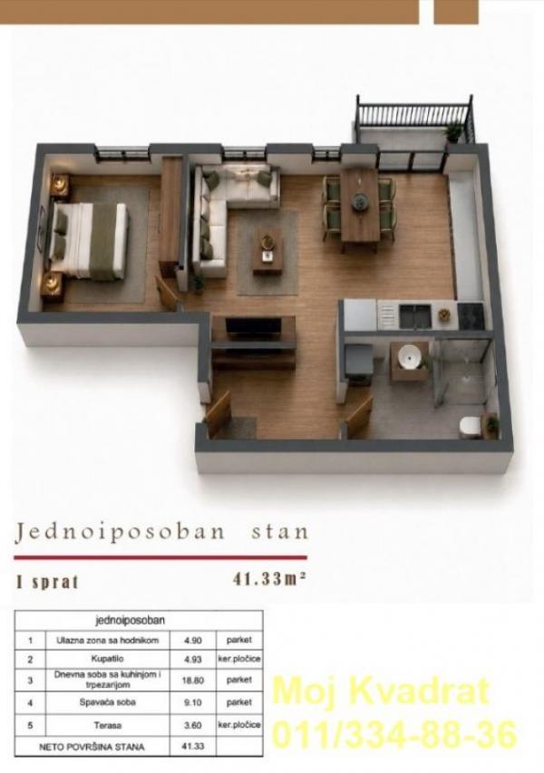 Stan na prodaju u Beogradu, Učiteljsko naselje, jednoiposoban, 41m2, cena 143500 evra