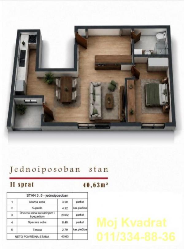 Stan na prodaju u Beogradu, Učiteljsko naselje, jednoiposoban, 41m2, cena 143500 evra
