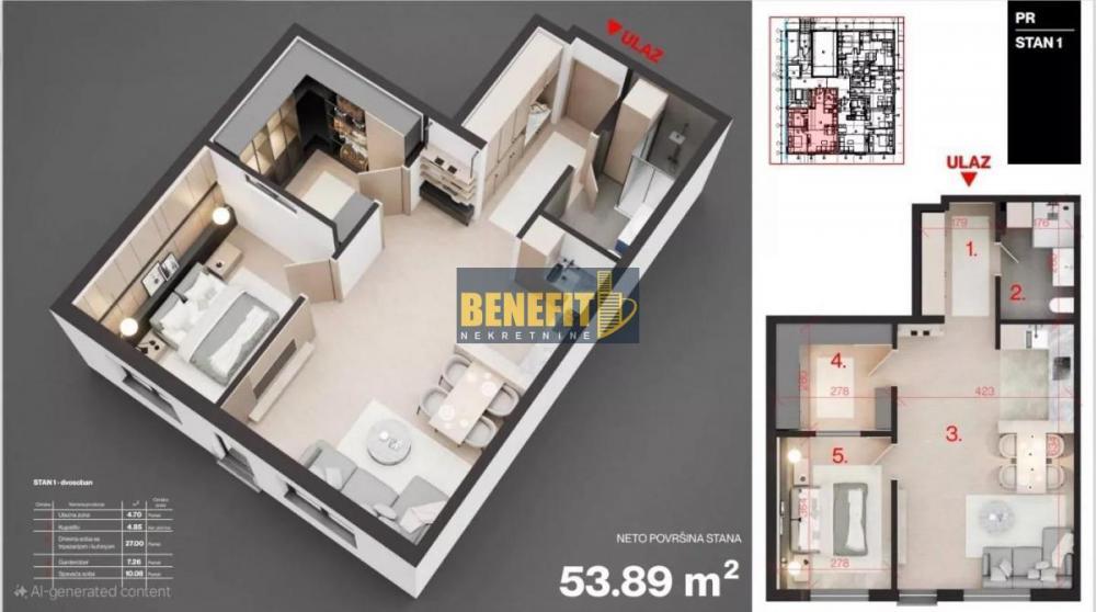 Stan na prodaju u Beogradu, Voždovac, dvosoban, 54m2, cena 137500 evra