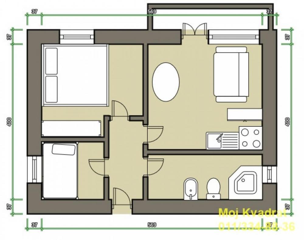 Stan na prodaju u Beogradu, Autokomanda, dvoiposoban, 52m2, cena 176000 evra