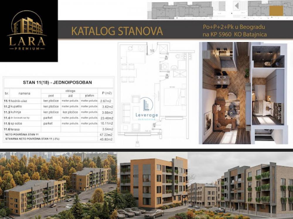 Stan na prodaju u Beogradu, Batajnica, jednoiposoban, 45m2, cena 83272 evra