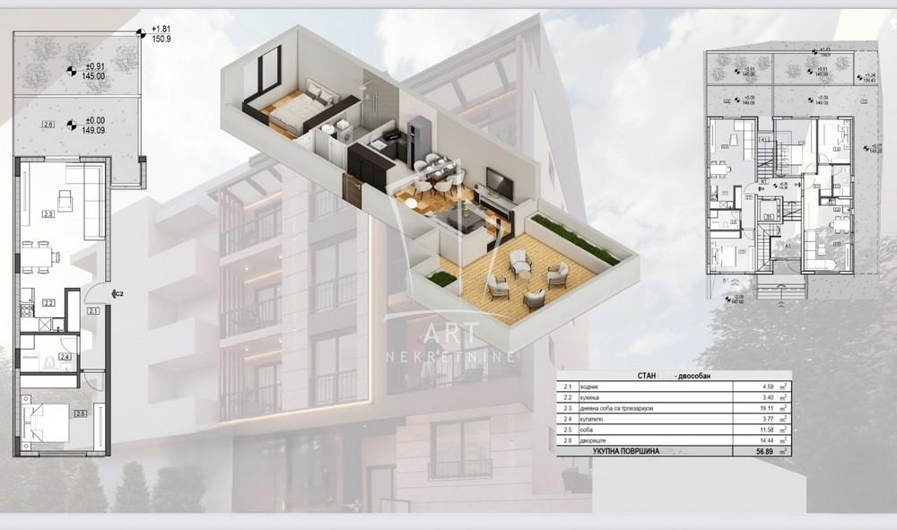 Stan na prodaju u Beogradu, Učiteljsko naselje, dvosoban, 57m2, cena 219000 evra