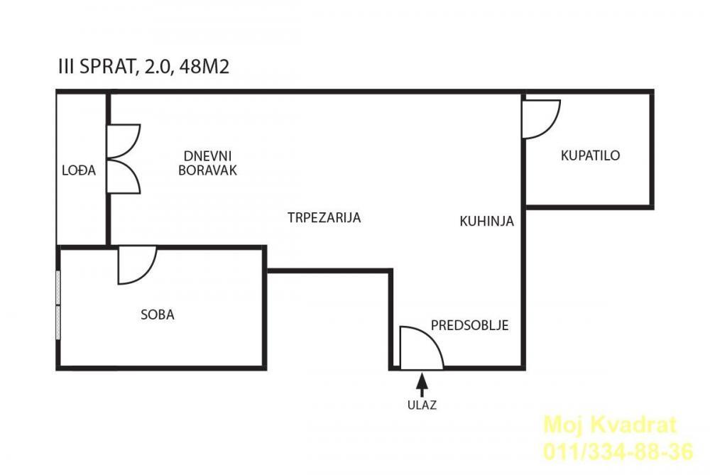 Stan na prodaju u Beogradu, Cvetkova pijaca, dvosoban, 48m2, cena 168000 evra