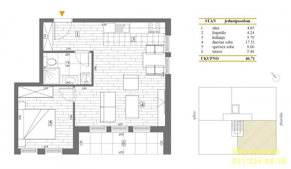 Stan na prodaju u Beogradu, Mirijevo 1, jednoiposoban, 47m2, cena 116775 evra