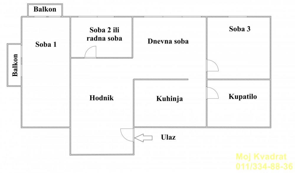 Stan na prodaju u Beogradu, Slavija, trosoban, 54m2, cena 189000 evra