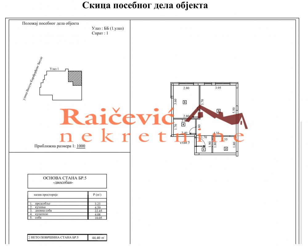 Stan na prodaju u Beogradu, Mirijevo, dvosoban, 44m2, cena 66600 evra