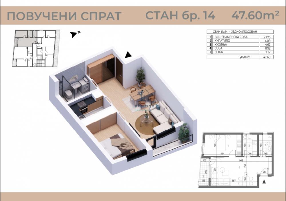 Stan na prodaju u Beogradu, Medaković, jednoiposoban, 47m2, cena 131948 evra
