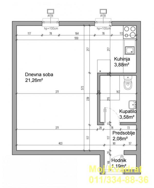 Stan na prodaju u Beogradu, Novi Beograd blok 44 (Piramida), jednosoban, 32m2, cena 99000 evra