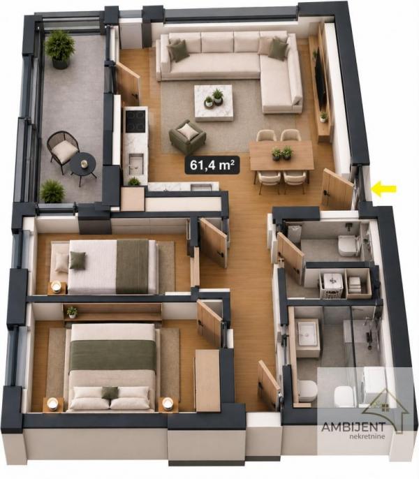 Stan na prodaju u Beogradu, Batajnica, dvoiposoban, 61m2, cena 150430 evra