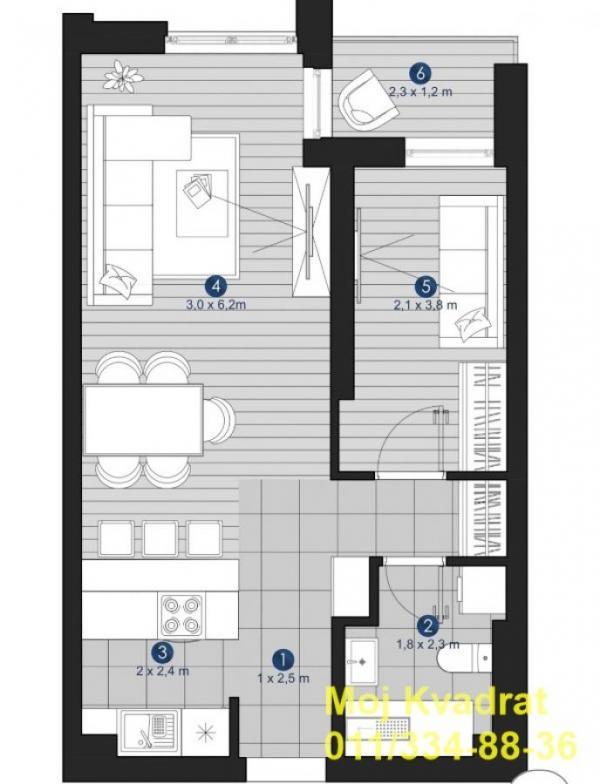 Stan na prodaju u Beogradu, Autokomanda, dvosoban, 43m2, cena 151692 evra