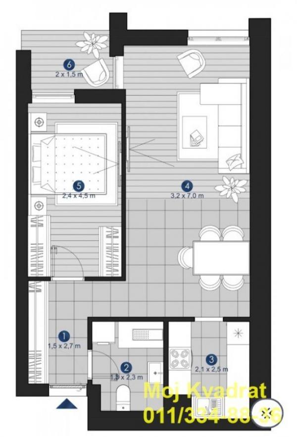 Stan na prodaju u Beogradu, Autokomanda, dvosoban, 54m2, cena 190028 evra