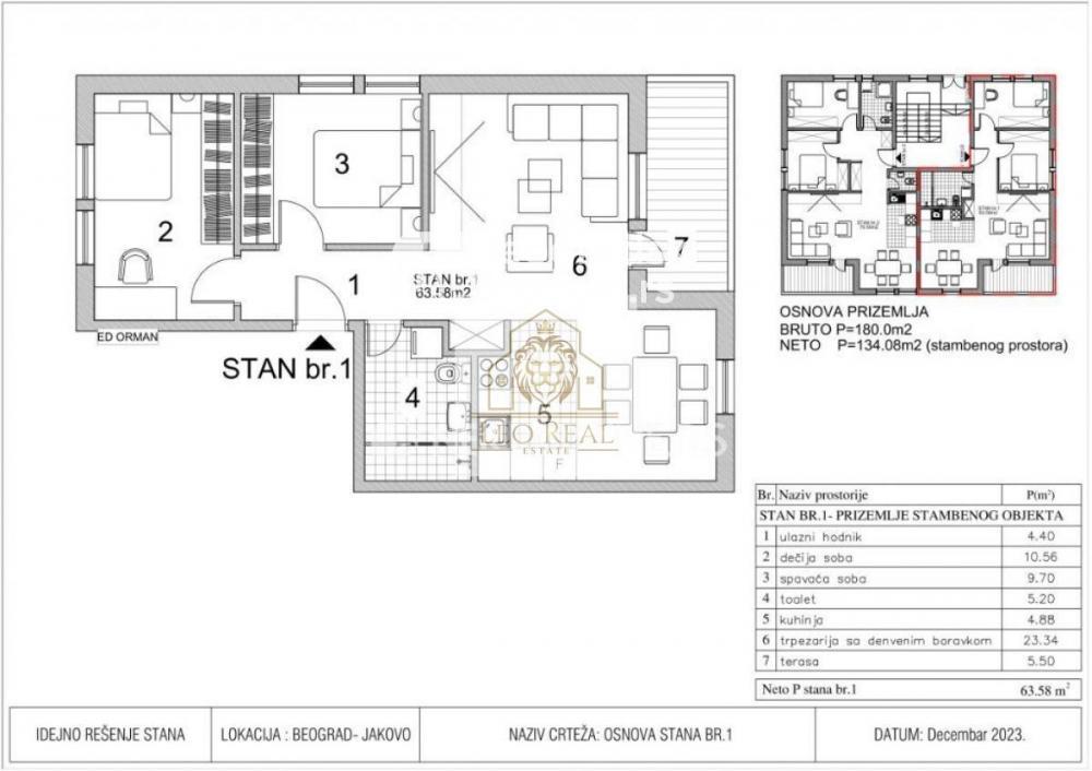 Stan na prodaju u Beogradu, Jakovo, trosoban, 63m2, cena 118895 evra