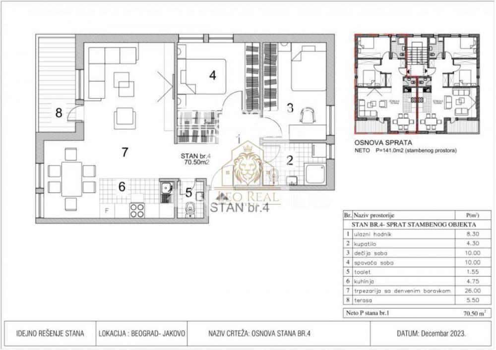 Stan na prodaju u Beogradu, Jakovo, trosoban, 70m2, cena 131835 evra